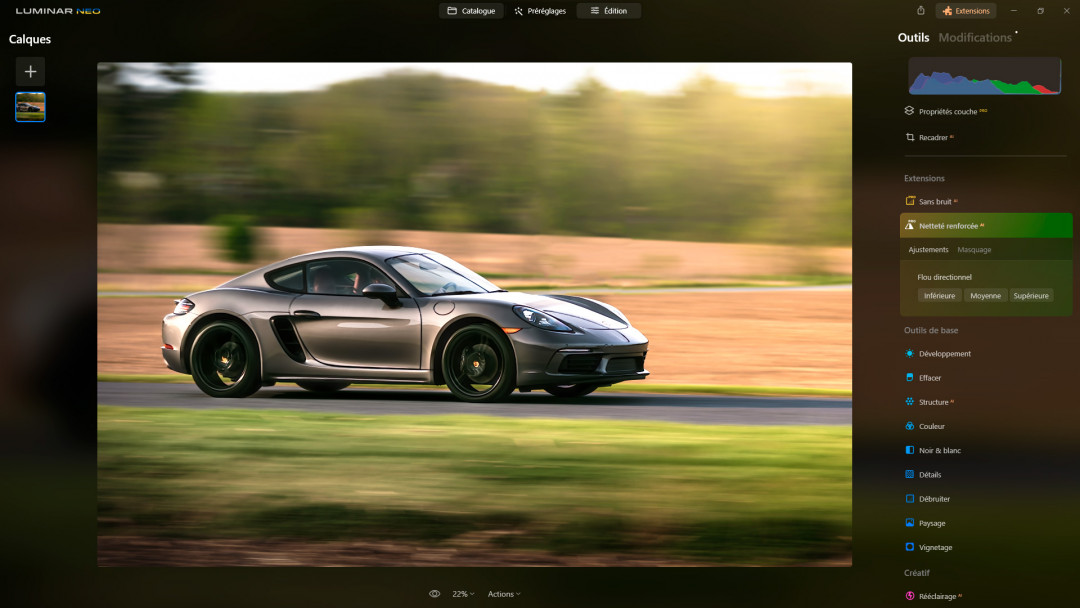 L'outil Netteté renforcée AI dans Luminar Neo