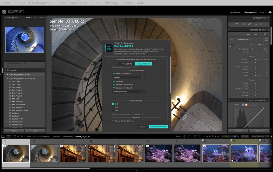 DxO PureRAW paramétrage dans Lightroom